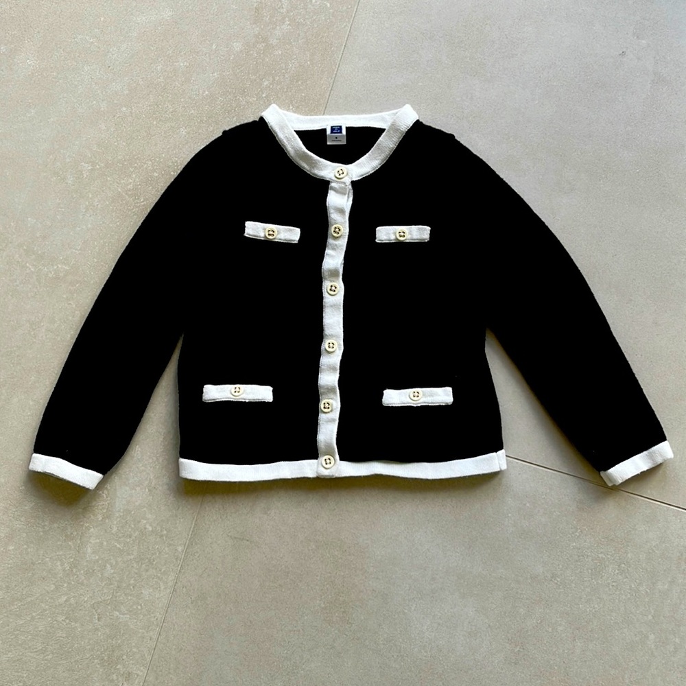 Jamie and Jack girls black cardigan with white detail